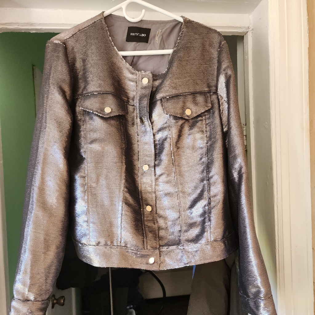 Dolce Cabo Tweed Micro Gray Sequin Women's Blazer.